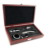 Kit Para Vinho 5 Peças Saca Rolha Anel Estojo Madeira Luxo
