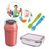 Kit Passeio Bebê Pote Multiuso Com Talher Garrafa Termica