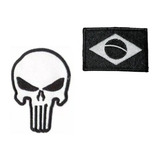 Kit Patch Bordado Caveira Justiceiro Bandeira Do Brasil