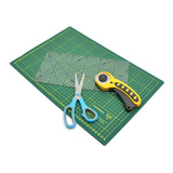 Kit Patchwork Iniciante Base Régua Cortador E Tesoura L