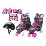 Kit Patins Completo Infantil Roller Quad Menina Rosa oferta