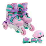 Kit Patins In Line Infantil Preto 4 Rodas N 34 Ao 38