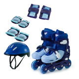 Kit Patins Roller Infantil In Line Azul 34 Ao 37   Promoção