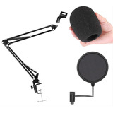 Kit Pedestal Articulado haste 80 Cm P  Microfone pop Filter