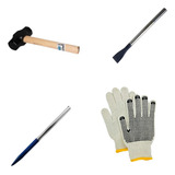 Kit Pedreiro Marreta Talhadeira Ponteiro Luva Atacado