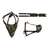 Kit Peitoral Focinheira Coleira Couro Legítimo Camuflado