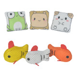 Kit Pelúcias P Gato C Catnip Almofadinhas E Peixinhos 6un Cor Variadas Desenho Sapo Hamster E Sorriso