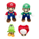 Kit Pelúcias Super Mario Bros + Luigi Luid + Yochi Cogumelo 