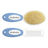 Kit Pente E Escova De Cerdas Naturais Kababy Azul