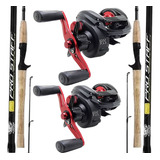 Kit Pesca 2 Carretilha Montana 10000 2 Varas Carbono Staff