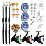 Kit Pesca 3 Vara 1 60m 3 Molinete Com Linha E Acessorios