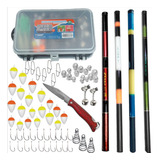 Kit Pesca 4 Varas Telescópica Caixa Anzol Boia Chumbada Full