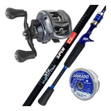 Kit Pesca Carretilha Marine Sports Ventura Vt5 Vara E Linha