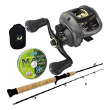 Kit Pesca Carretilha Vt10 Marine Vara Ottoni Linha E Brinde