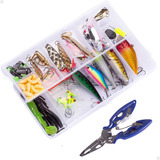 Kit Pesca Com 101 Peças Alicate Caixa Inclui Iscas Artificiais Chumbadas Anzóis Jigs Giradores Snaps Conectores Etc Marca Lorben