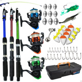 Kit Pesca Completo 3 Varas E 3 Molinetes Linha E Acessórios