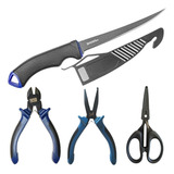 Kit Pesca Faca Alicate Corte Bico Tesoura Inox Acessório Top