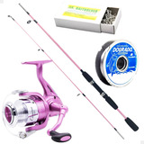 Kit Pesca Mulher Feminino Molinete Vara Rosa Pesqueiro