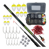 Kit Pesca Vara Telesc Estojo Acessorio Isca Boia Chumb Anzol
