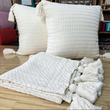 Kit Peseira De Cama Sofá 250x65 2 Capas De Almofada Cor Cru