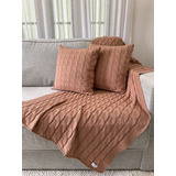 Kit Peseira Manta Tricô Decorativa Sofá 150x90cm 2 Capas