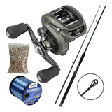 Kit Pesqueiro Carretilha Forza Bg Drag 10kg Vara 2 40mt 50lb