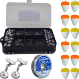 Kit Pesqueiro Chumbada Anzol Giradores Boias Linha E Sino