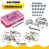 Kit Pesqueiro Rosa Organizadora Anzóis Chumbo Girador 241
