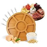 Kit Petisqueira De Madeira Redonda Com Molheira Ramekin E Garfinhos Para Petiscos Frios E Queijo Linha Premium M5 Armarinhos