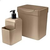Kit Pia Cozinha Duas Peças Lixeira 2 5l Dispenser 550ml De Detergente Conjunto Organizador Marrom