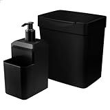 Kit Pia Cozinha Duas Peças Lixeira 2 5l Dispenser 550ml De Detergente Conjunto Organizador Preto 