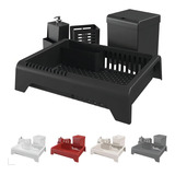 Kit Pia Cozinha Escorredor Lixeira Porta Talher Dispenser Cor Preto