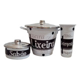 Kit Pia Cozinha Lixeira Porta Detergente E Sabão Flor Cor Branco Escrito