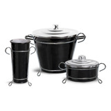 Kit Pia Cozinha Lixeira Porta Detergente E Sabão Suporte Cor Preto
