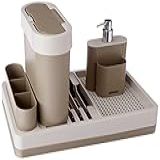 Kit Pia Flat 3 Peças Escorredor Dispenser E Lixeira Warm Gray E Light Gray Coza