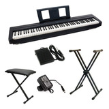 Kit Piano Digital P45 Preto 88 Teclas Sensitivas Yamaha   Su