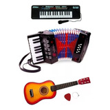 Kit Piano Teclado + Sanfona Infantil 8 Baixo + Vilão 