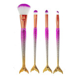 Kit Pincéis Maquiagem Pincel Unicórnio Sereia Jogo 4 Pincéis