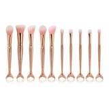 Kit Pinceis Maquiagem Profissional 10 Peças Cabo Sereia