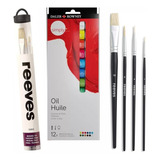 Kit Pincéis Pintura Tinta Oleo Bisnagas Grandes Telas