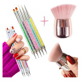 Kit Pincel Espanador Pó 5 Pinceis Para Unhas De Gel Luxo