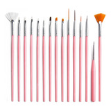 Kit Pincel Gel Uv C 15 Pinceis Manicure Acrigel Fino Desenho