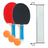 Kit Ping Pong 2 Raquete Tênis De Mesa 3 Bolinha Com Rede