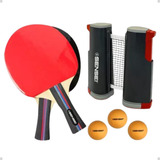Kit Ping Pong Sensei C 2 Raquetes Tênis De Mesa Profissional Cor Vermelho preto Lisa Rede