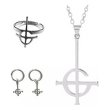 Kit Pingente Anel Brincos Ghost Bc Papa Emeritus Ghoul Aço