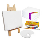 Kit Pintura 2 Telas 30x40 Cavalete 06 Tintas Pincel