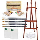 Kit Pintura Cavalete Tela Tinta Oleo Painel Pincel