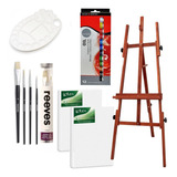 Kit Pintura Cavalete Tinta Oleo Pincel Tela Gode
