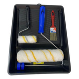 Kit Pintura De Parede Rolo Lã Anti Respingo E Pincel 5 Pçs