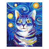 Kit Pintura Diamante 5d  Gato Van Gogh  40x30cm